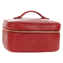 CHANEL COCO Mark Vanity Hand Bag Caviar Skin Red Gold CC Auth 182576V-1