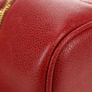 CHANEL COCO Mark Vanity Hand Bag Caviar Skin Red Gold CC Auth 182576V-14
