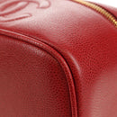 CHANEL COCO Mark Vanity Hand Bag Caviar Skin Red Gold CC Auth 182576V-15
