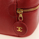 CHANEL COCO Mark Vanity Hand Bag Caviar Skin Red Gold CC Auth 182576V-18