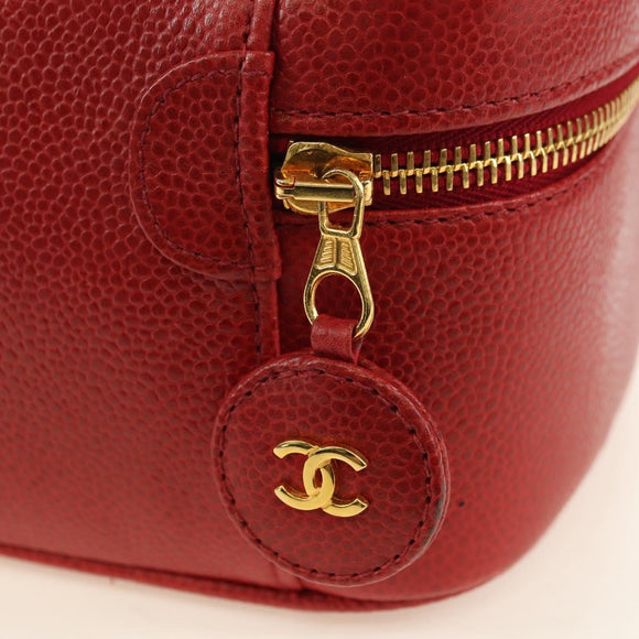 CHANEL COCO Mark Vanity Hand Bag Caviar Skin Red Gold CC Auth 182576V