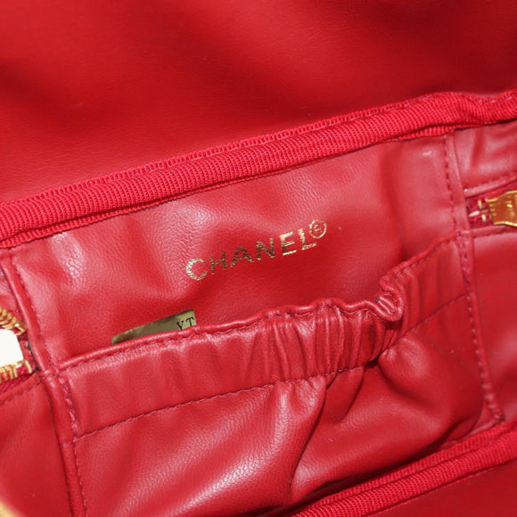 CHANEL COCO Mark Vanity Hand Bag Caviar Skin Red Gold CC Auth 182576V