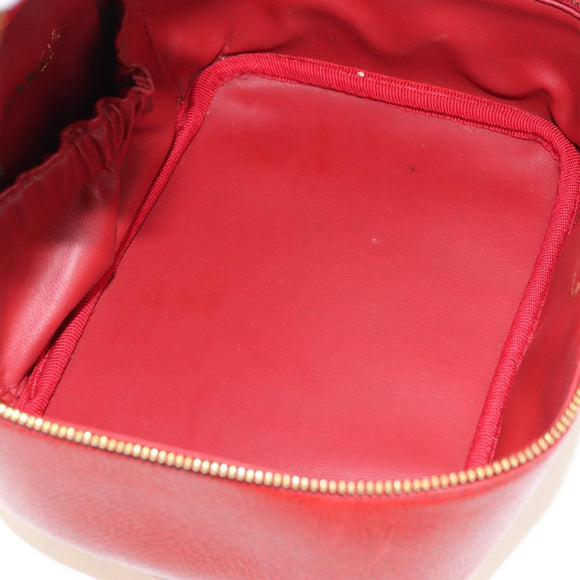 CHANEL COCO Mark Vanity Hand Bag Caviar Skin Red Gold CC Auth 182576V
