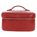 CHANEL COCO Mark Vanity Hand Bag Caviar Skin Red Gold CC Auth 182576V-13