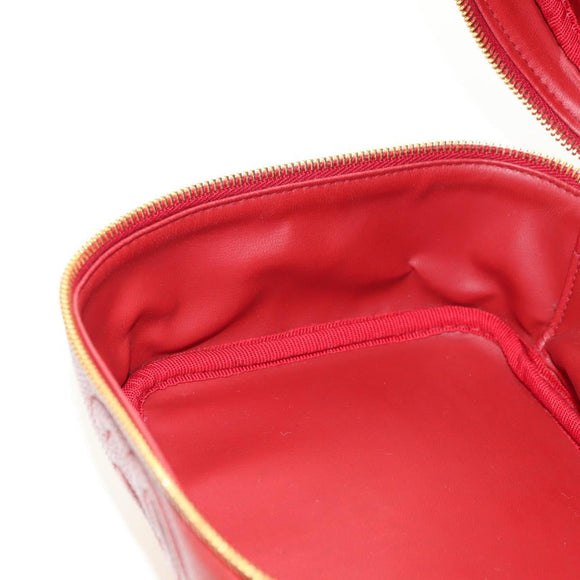CHANEL COCO Mark Vanity Hand Bag Caviar Skin Red Gold CC Auth 182576V