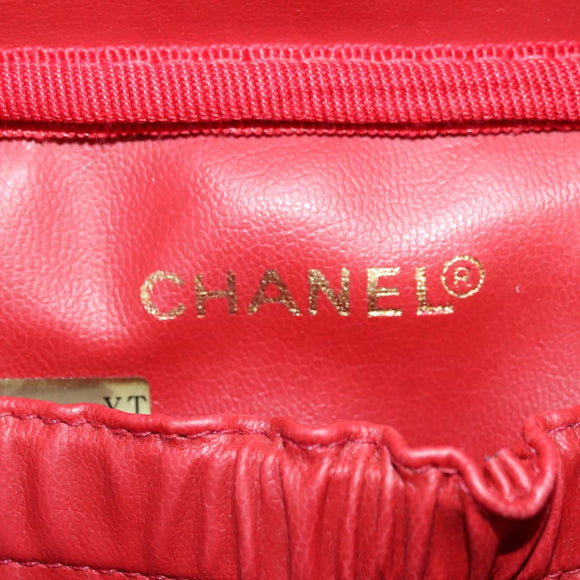 CHANEL COCO Mark Vanity Hand Bag Caviar Skin Red Gold CC Auth 182576V
