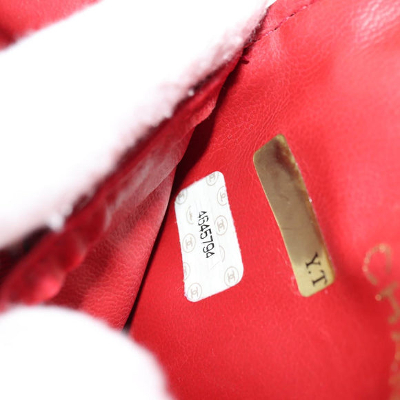 CHANEL COCO Mark Vanity Hand Bag Caviar Skin Red Gold CC Auth 182576V