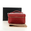 CHANEL COCO Mark Vanity Hand Bag Caviar Skin Red Gold CC Auth 182576V-12