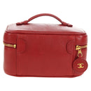 CHANEL COCO Mark Vanity Hand Bag Caviar Skin Red Gold CC Auth 182576V-2