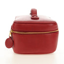 CHANEL COCO Mark Vanity Hand Bag Caviar Skin Red Gold CC Auth 182576V-4