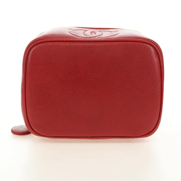 CHANEL COCO Mark Vanity Hand Bag Caviar Skin Red Gold CC Auth 182576V