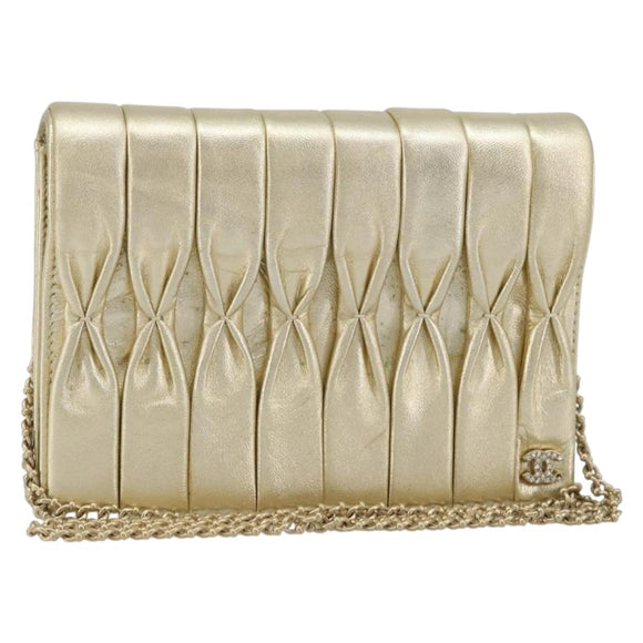 CHANEL Schultertasche mit Kette Lammleder Gold CC Auth 182577A