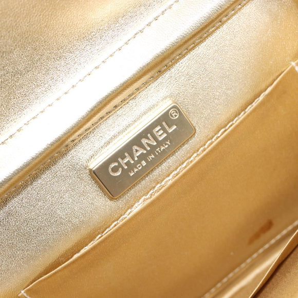 CHANEL Schultertasche mit Kette Lammleder Gold CC Auth 182577A