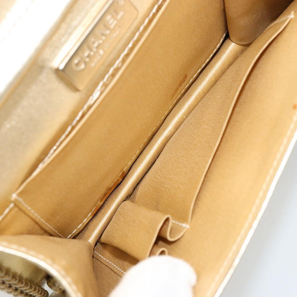 CHANEL Schultertasche mit Kette Lammleder Gold CC Auth 182577A