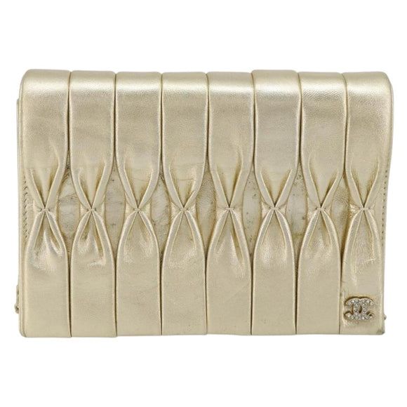 CHANEL Schultertasche mit Kette Lammleder Gold CC Auth 182577A