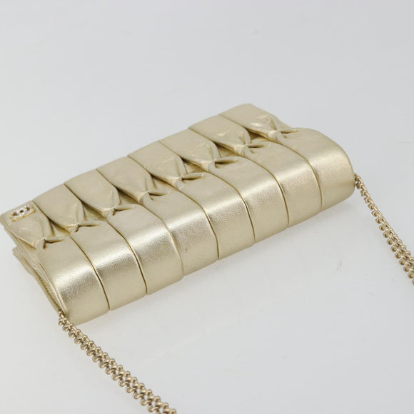 CHANEL Schultertasche mit Kette Lammleder Gold CC Auth 182577A