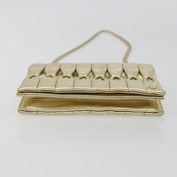 CHANEL Schultertasche mit Kette Lammleder Gold CC Auth 182577A