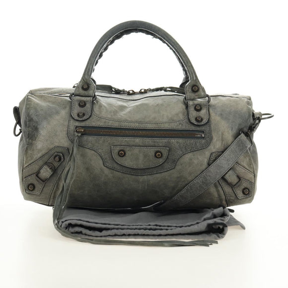 BALENCIAGA Zazigi Hand Bag Leather 2way Green 128523 Auth 182579V