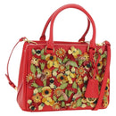 PRADA Galleria Hand Bag Saffiano leather 2way Red Gold Auth 182582SAM-1