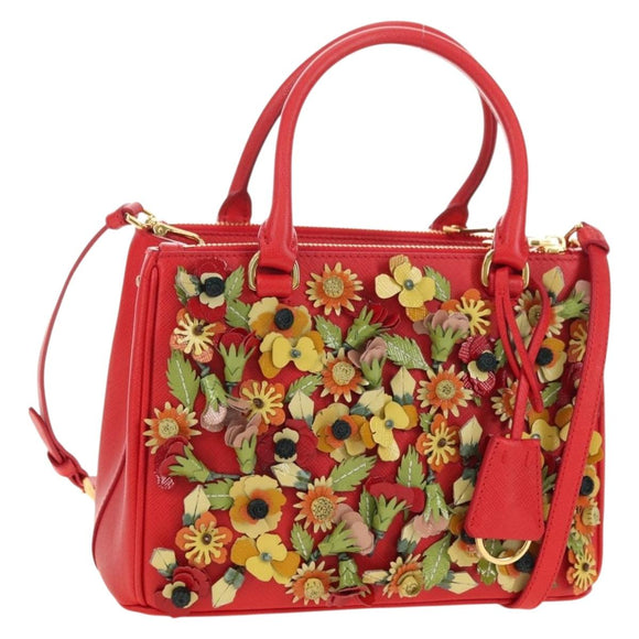 PRADA Galleria Hand Bag Saffiano leather 2way Red Gold Auth 182582SAM