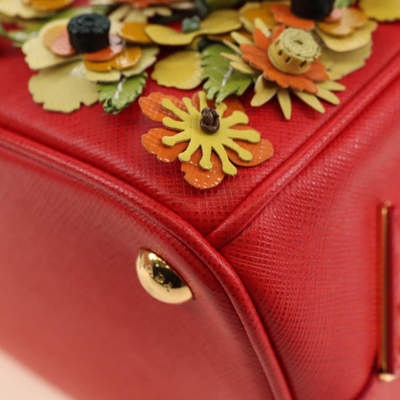 PRADA Galleria Hand Bag Saffiano leather 2way Red Gold Auth 182582SAM