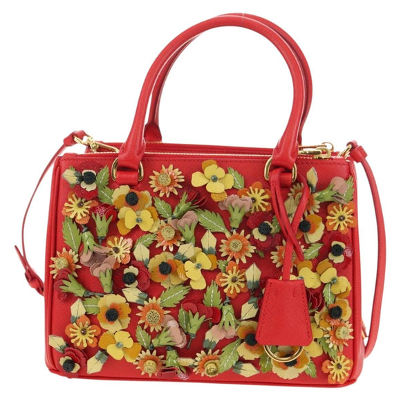 PRADA Galleria Hand Bag Saffiano leather 2way Red Gold Auth 182582SAM