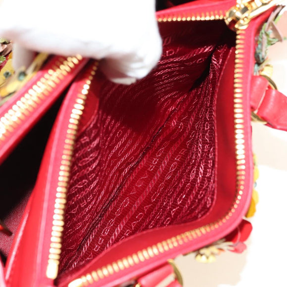 PRADA Galleria Hand Bag Saffiano leather 2way Red Gold Auth 182582SAM