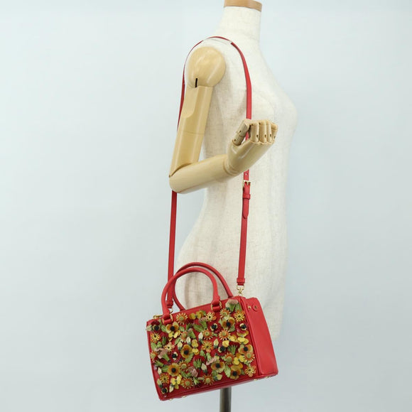 PRADA Galleria Hand Bag Saffiano leather 2way Red Gold Auth 182582SAM