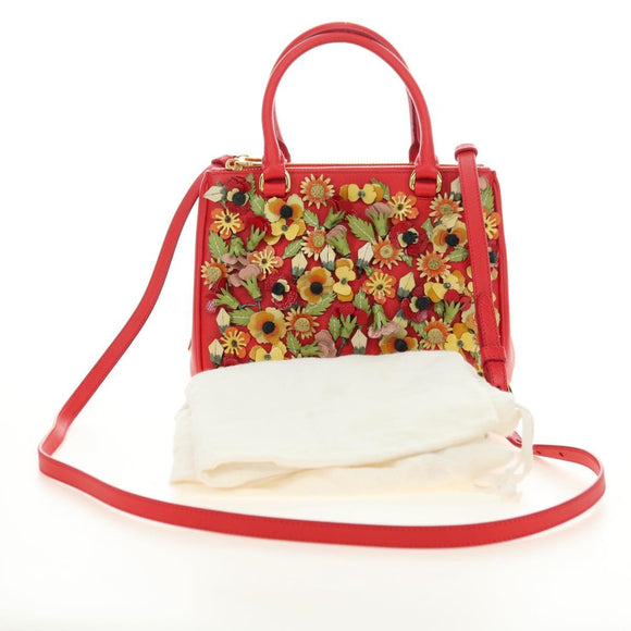 PRADA Galleria Hand Bag Saffiano leather 2way Red Gold Auth 182582SAM