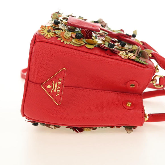 PRADA Galleria Hand Bag Saffiano leather 2way Red Gold Auth 182582SAM