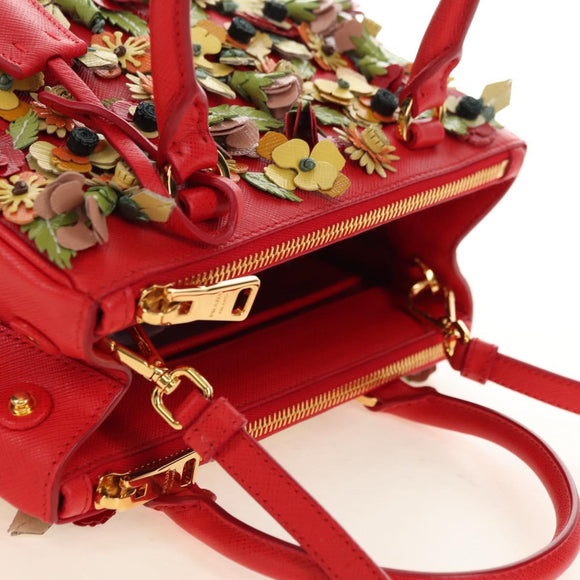 PRADA Galleria Hand Bag Saffiano leather 2way Red Gold Auth 182582SAM