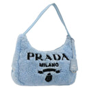 PRADA Hand Pouch Pile Light Blue Silver Auth 182583A-1