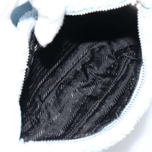 PRADA Hand Pouch Pile Light Blue Silver Auth 182583A