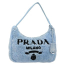 PRADA Hand Pouch Pile Light Blue Silver Auth 182583A-13
