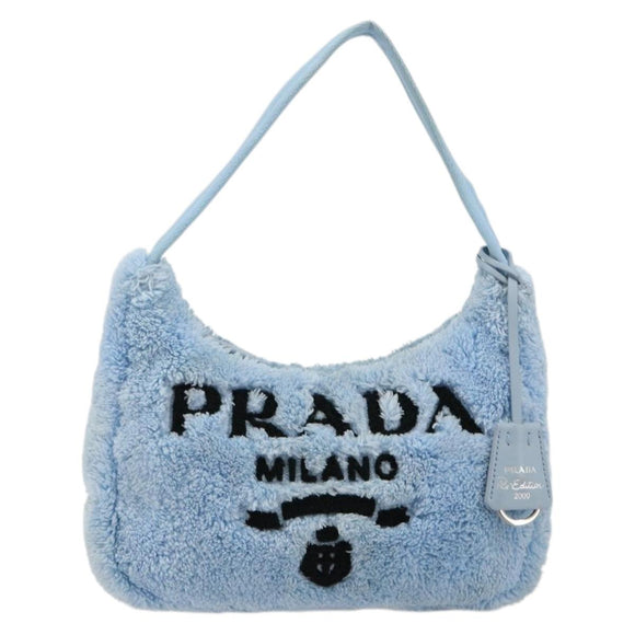 PRADA Hand Pouch Pile Light Blue Silver Auth 182583A