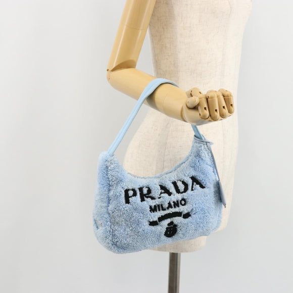 PRADA Hand Pouch Pile Light Blue Silver Auth 182583A