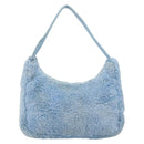 PRADA Hand Pouch Pile Light Blue Silver Auth 182583A-2