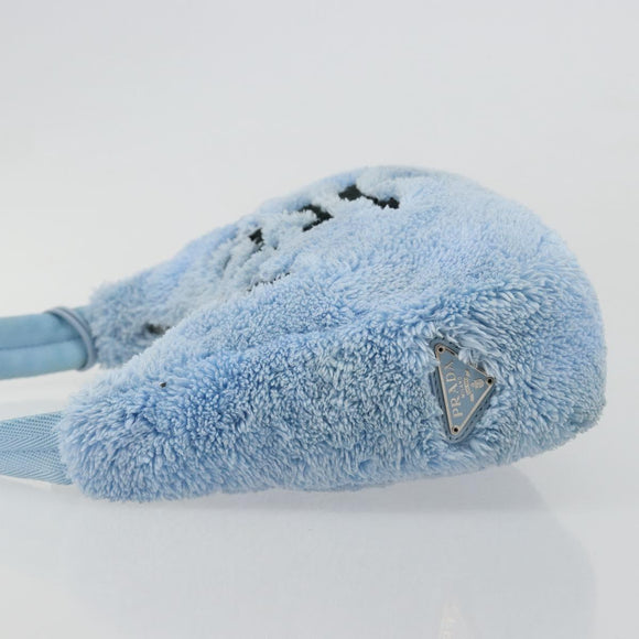 PRADA Hand Pouch Pile Light Blue Silver Auth 182583A