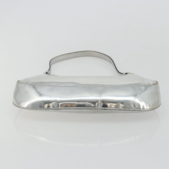PRADA Creo Shoulder Bag Patent Leather Silver Auth 182584A
