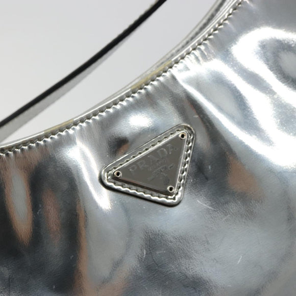 PRADA Creo Umhängetasche Lackleder Silber Auth 182584A