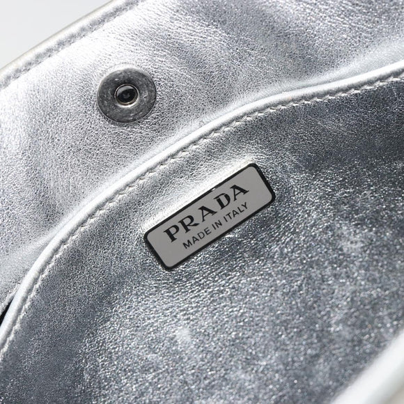 PRADA Creo Shoulder Bag Patent Leather Silver Auth 182584A