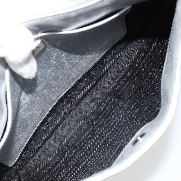 PRADA Creo Shoulder Bag Patent Leather Silver Auth 182584A