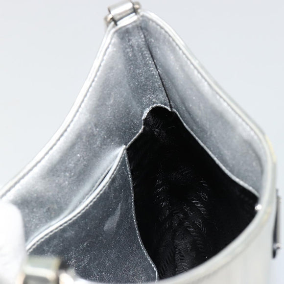 PRADA Creo Umhängetasche Lackleder Silber Auth 182584A