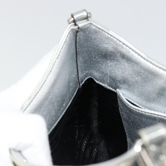 PRADA Creo Shoulder Bag Patent Leather Silver Auth 182584A