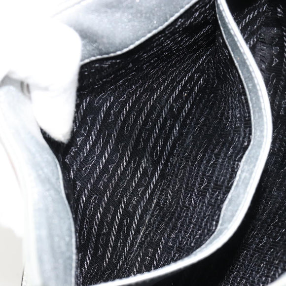 PRADA Creo Umhängetasche Lackleder Silber Auth 182584A