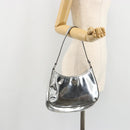 PRADA Creo Shoulder Bag Patent Leather Silver Auth 182584A-23