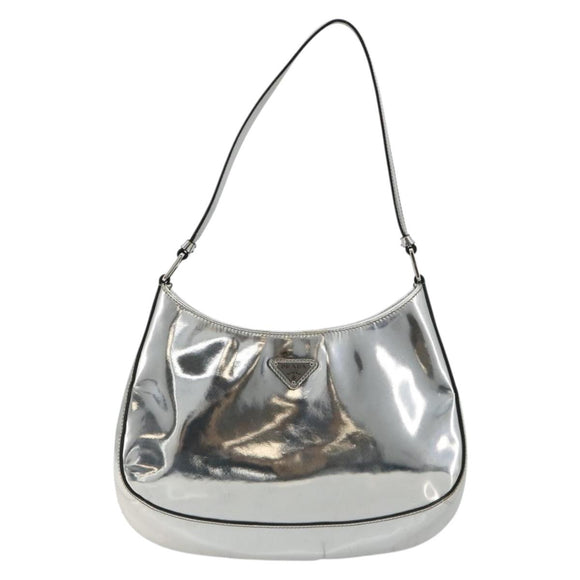 PRADA Creo Umhängetasche Lackleder Silber Auth 182584A