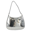 PRADA Creo Shoulder Bag Patent Leather Silver Auth 182584A-3