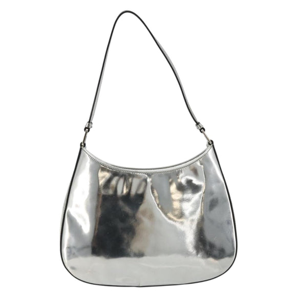 PRADA Creo Umhängetasche Lackleder Silber Auth 182584A