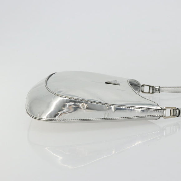 PRADA Creo Shoulder Bag Patent Leather Silver Auth 182584A